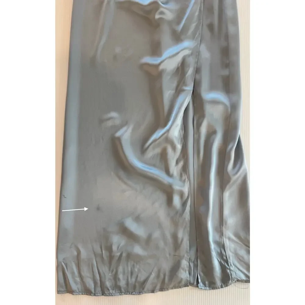 Reformation Barrow Silk Satin Strapless Maxi Dress Ice Blue 2 XS Slit Formal - Picture 8 of 16